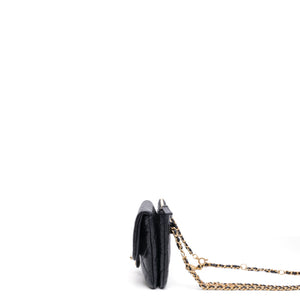 CHANEL 22S SHINY CAVIAR PICK ME UP FLAP BELT BAG BLACK CALFSKIN GHW