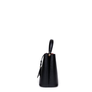 PRADA PANIER SMALL SAFFIANO LEATHER BAG BLACK GHW