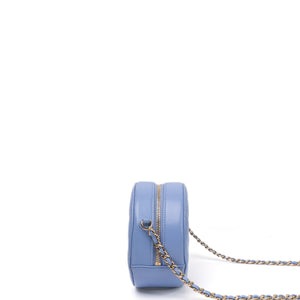 CHANEL ROUND CLUTCH BLUE LAMBSKIN LEATHER GHW