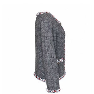 CHANEL 2010S BOUCLE-KNIT WOOL JACKET GREY SIZE 36