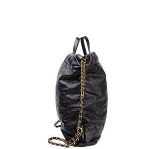 CHANEL LARGE 22 BACKPACK GOLD LETTER LOGO SHINY CALFSKIN BLACK GHW (MICROCHIP)