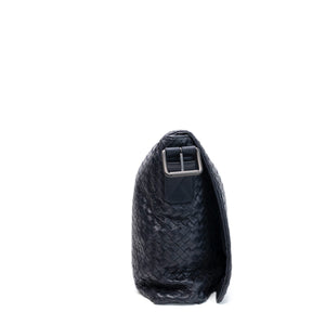 BOTTEGA VENETA INTRECCIATO MESSENGER BAG BLACK BLACK HARDWARE