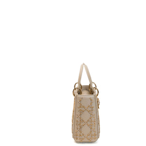 CHRISTIAN DIOR MINI LADY DIOR CRYSTAL CANNAGE METALLIC LAMBSKIN PLATINUM GHW