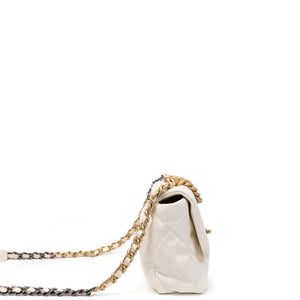 CHANEL SMALL 19 BAG WHITE LAMBSKIN MULTICOLOUR HARDWARE