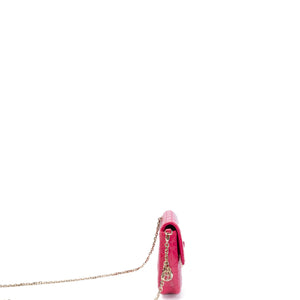 CHRISTIAN DIOR MISS DIOR PROMENADE WALLET ON CHAIN PINK CANNAGE QUILTED PATENT LEATHER GHW