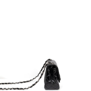 CHANEL MINI SQUARE FLAP BAG BLACK PATENT LEATHER SHW (MICROCHIP)