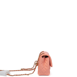 CHANEL 23C PEARL CRUSH MINI RECTANGULAR FLAP CORAL LAMBSKIN  LEATHER GHW (MICROCHIP)