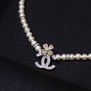 CHANEL 24K CC CLOVER PEARL NECKLACE