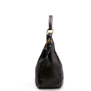 PRADA BLACK VITELLO DAINO LEATHER ZIP TOP HOBO BAG GHW