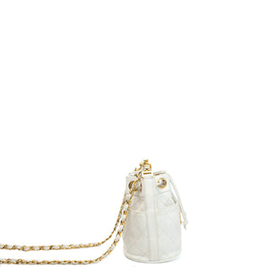 CHANEL VINTAGE MINI QUILTED CC BUCKET BAG WHITE CALFSKIN GHW