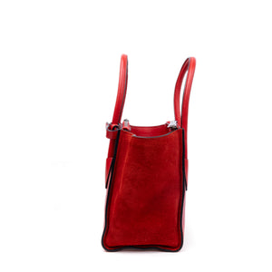 PRADA SMALL GLACE CALFSKIN LEATHER TWIN POCKET SATCHEL RED SHW