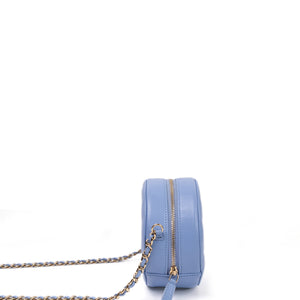 CHANEL ROUND CLUTCH BLUE LAMBSKIN LEATHER GHW