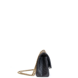 CHANEL SMALL 2.55 REISSUE DOUBLE FLAP BAG AGED CALFSKIN BLACK GHW