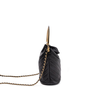 CHANEL QUILTED CHEVRON HANDLE WITH CHIC BUCKET BAG BLACK LAMBSKIN LEATHER GHW