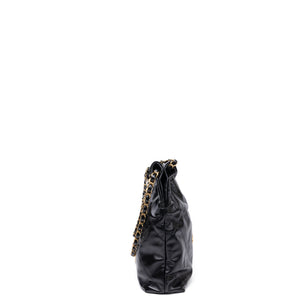 CHANEL SMALL 22 BAG BLACK SHINY CALFSKIN LEATHER GHW (MICROCHIP)