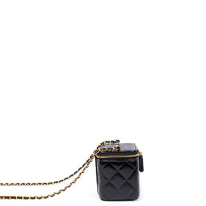 CHANEL LONG VANITY CASE BLACK SHINY CALFSKIN LEATHER GHW  (MICROCHIP)