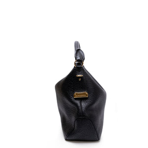 BURBERRY SMALL LEDBURY HOBO SATCHEL BLACK GRAINED CALFSKIN LEATHER GHW