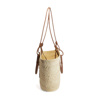 LOEWE MEDIUM ANAGRAM BASKET TOTE BAG IN IRACA PALM AND CALFSKIN NATURAL / TAN