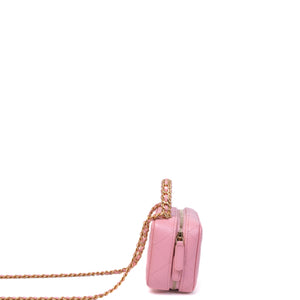 CHANEL CC CHAIN HANDLE ZIP AROUND VANITY MINI CASE PINK LAMBSKIN GHW