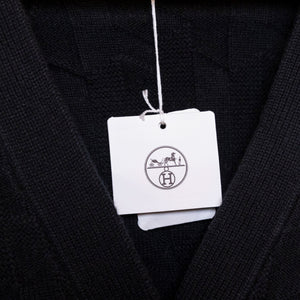 HERMES H'' LONG-SLEEVE CARDIGAN BLACK SWEATER SIZE 36