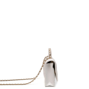 CHANEL TOP HANDLE WALLET ON CHAIN WHITE LAMBSKIN LEATHER GHW (MICROCHIP)