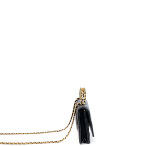 CHANEL LETTER LOGO TOP HANDLE WALLET ON CHAIN LAMBSKIN BLACK GHW (MICROCHIP)