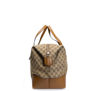 GUCCI BOSTON BAG GG CANVAS BROWN TOTE BAG SHW