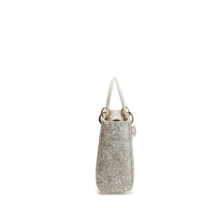 CHRISTIAN DIOR AROUND THE WORLD SMALL MY ABCDIOR LADY DIOR TOTE BAG WHITE GOLD CALFSKIN GHW