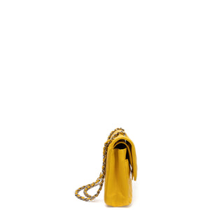CHANEL MEDIUM CLASSIC CHEVRON DOUBLE FLAP BAG YELLOW CAVIAR SHW