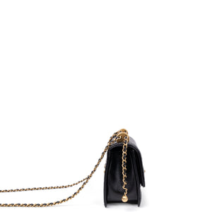 CHANEL GOLD CRUSH MINI FLAP BAG BLACK CALFSKIN LEATHER GHW (MICROCHIP)