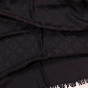 LOUIS VUITTON SILK WOOL MONOGRAM SHAWL BLACK