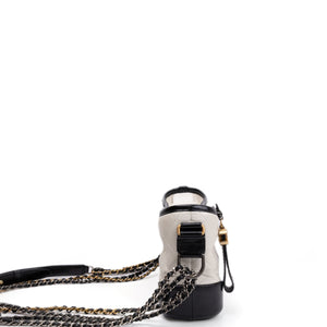 CHANEL SMALL GABRIELLE HOBO BAG WHITE / BLACK CALFSKIN LEATHER GOLD / SILVER TONE / RUTHENIUM TONE