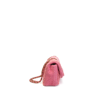 CHANEL QUILTED SHEARLING & TWEED MEDIUM FLAP BAG PINK GHW