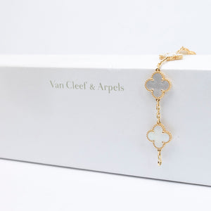 VAN CLEEF & ARPELS VINTAGE ALHAMBRA BRACELET , 5 MOTIFS , 18K YELLOW GOLD , MOTHER OF PEARL