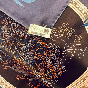 HERMES LEGEND BRODEE SILK SCARF 90CM
