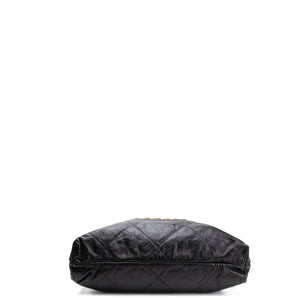 CHANEL LARGE 22 BACKPACK GOLD LETTER LOGO SHINY CALFSKIN BLACK GHW (MICROCHIP)
