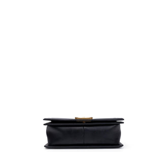 CHANEL MEDIUM LE BOY BRAIDED CHAIN BAG BLACK CALFSKIN LEATHER GHW