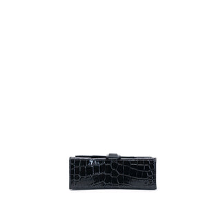 BALENCIAGA HOURGLASS BAG XS CROC-EMBOSSED CALFSKIN SO BLACK
