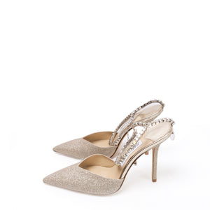 JIMMY CHOO SAEDA 100 PLATINUM ICE/CRYSTAL SIZE 37
