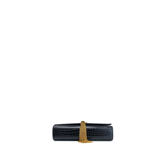SAINT LAURENT SMALL KATE BAG WITH TASSEL CROC-EMBOSSED LEATHER BLACK GHW