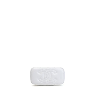 CHANEL TOP HANDLE LONG VANITY CASE WITH CHAIN WHITE LAMBSKIN GHW