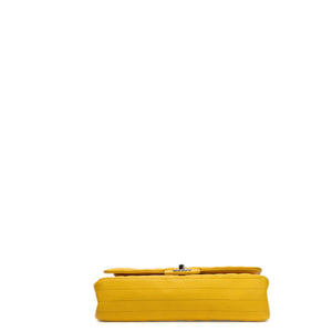 CHANEL MEDIUM CLASSIC CHEVRON DOUBLE FLAP BAG YELLOW CAVIAR SHW