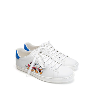 GUCCI x DISNEY HUEY, DEWEY AND LOUIE ACE SNEAKERS WHITE / BLUE LEATHER SIZE 37.5