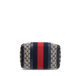 GUCCI MONOGRAM VINTAGE WEB BOSTON BAG NAVY GG CANVAS GHW