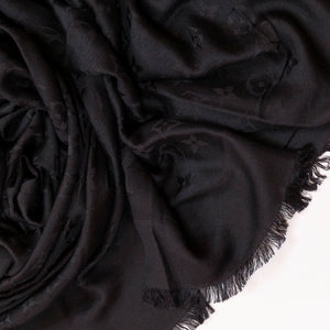 LOUIS VUITTON SILK WOOL MONOGRAM SHAWL BLACK