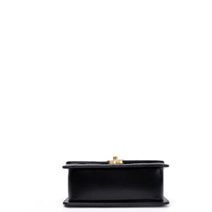 CHANEL GOLD CRUSH MINI FLAP BAG BLACK CALFSKIN LEATHER GHW (MICROCHIP)