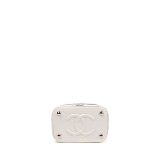 CHANEL RAFFIA SMALL VANITY CASE BAG BEIGE/ WHITE LEATHER WITH WICKER SHW