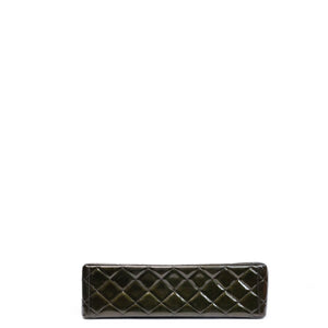 CHANEL MAXI CLASSIC DOUBLE FLAP BAG OLIVE GREEN QUILTED PATENT LEATHER SHW