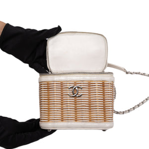 CHANEL RAFFIA SMALL VANITY CASE BAG BEIGE/ WHITE LEATHER WITH WICKER SHW