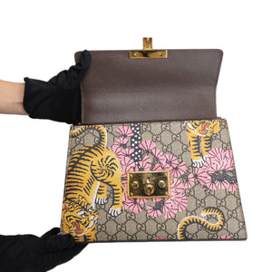 GUCCI GG SUPREME MONOGRAM BENGAL SMALL PADLOCK TOP HANDLE BAG BEIGE PINK GHW